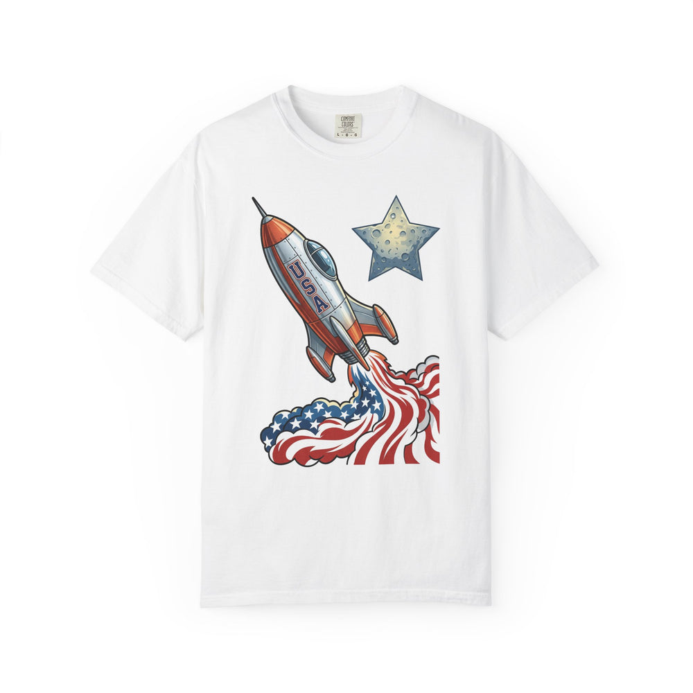 American Rocket T-Shirt — Patriotic USA Spaceship Graphic Tee