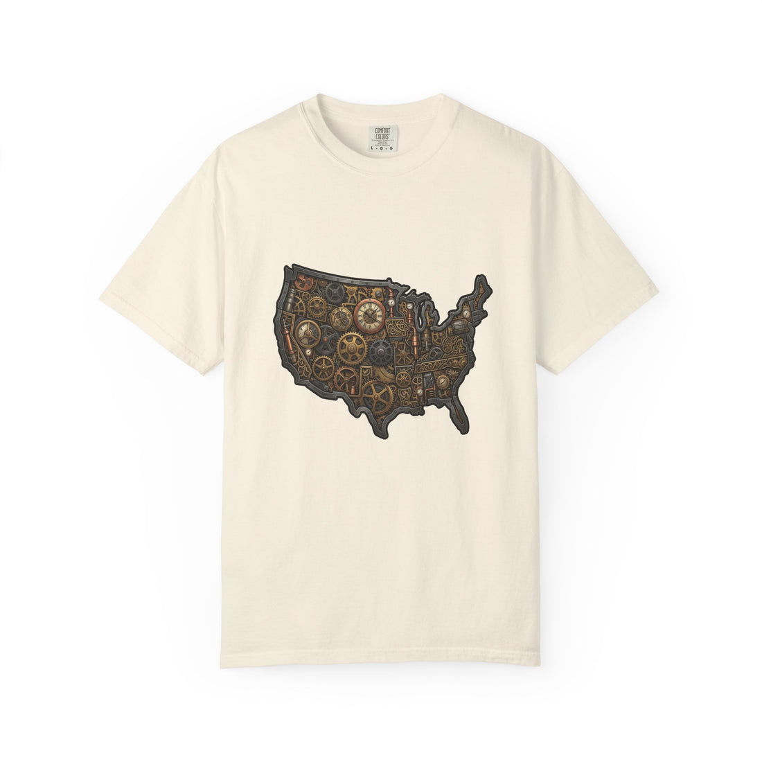 Steampunk USA Map T-Shirt — Vintage Gear & Cog Americana Tee